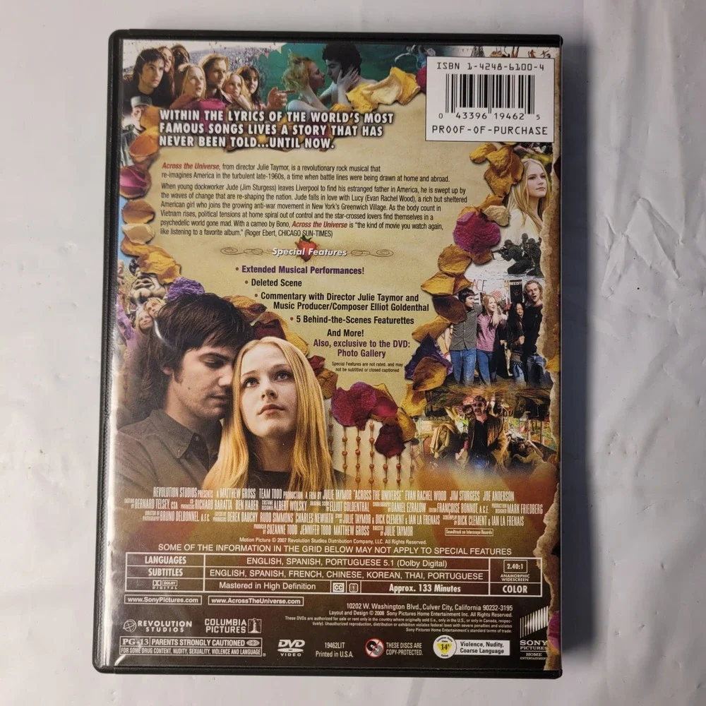 Sony Across The Universe DVD 2-Disc Deluxe Edition Musical Romance Beatles Movie